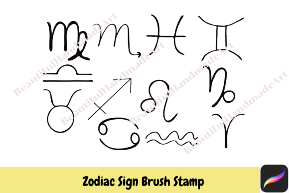 Hand-Drawn Zodiac Stamps for Procreate
