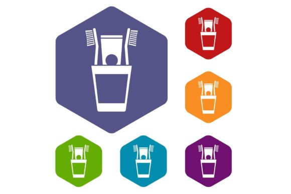 Plastic Cup with Brushes Icons Set