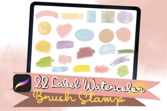 Watercolor Label Procreate Brush Stamp